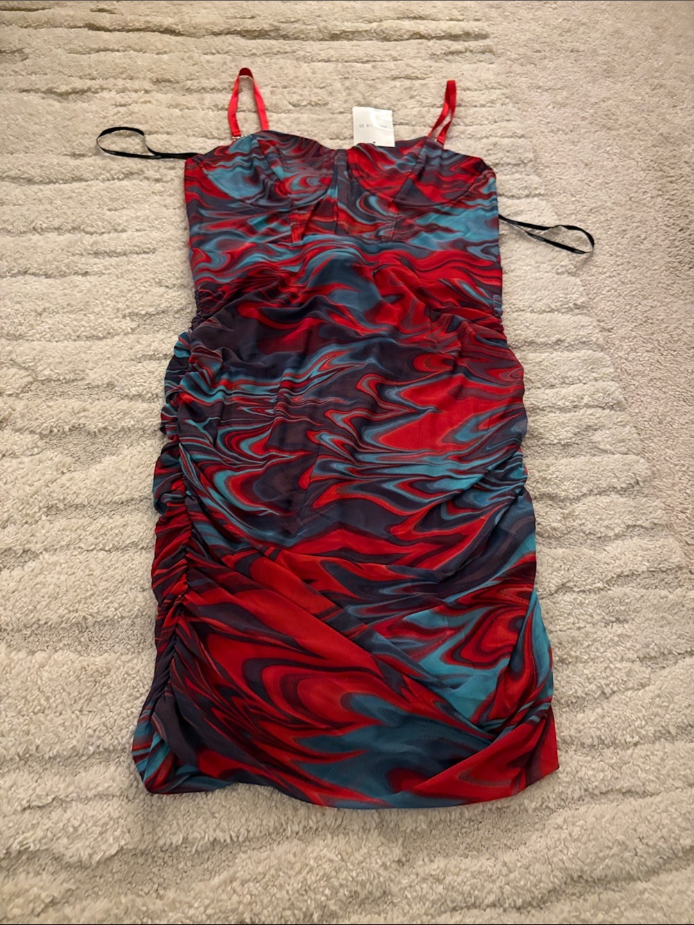 Forever 21 Red & Teal Swirl Ruched Mini Dress